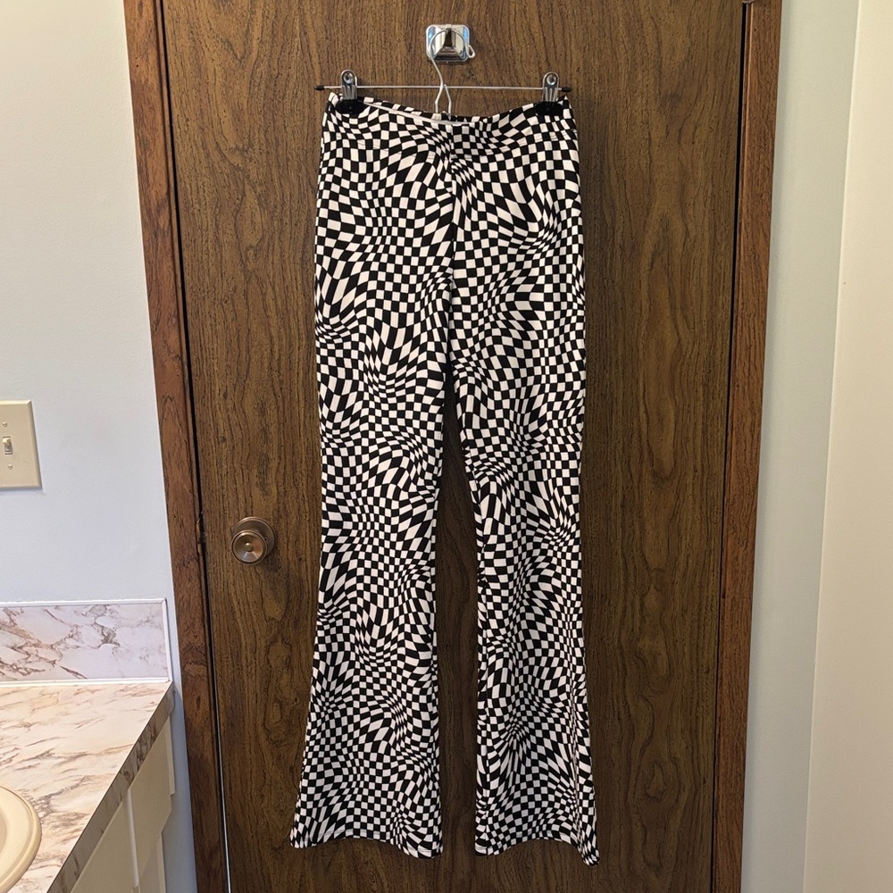 Garage Black & White Optical-Print Flare Pants
